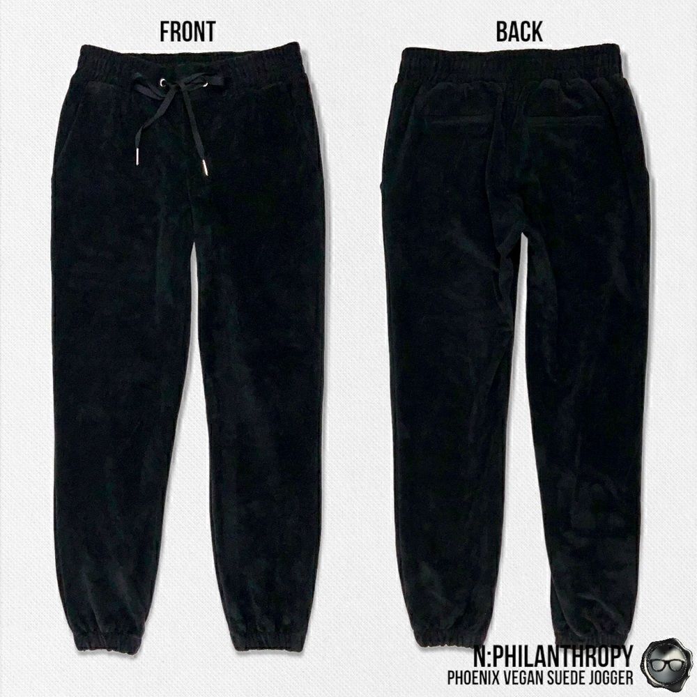 N: PHILANTHROPY PHOENIX FAUX SUEDE JOGGER PANTS IN BLACK CAT VELVET SIZE SMALL